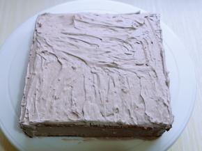 再把另一片蛋糕片盖在上面，再抹上一层打发的奶油。