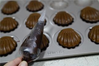 将巧克力高温溶好，然后挤在玛德琳表面，再用巧克力豆点缀一下就可以。