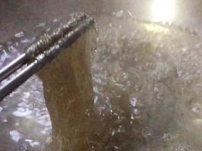 粉丝开水烫熟，过凉水捞出备用