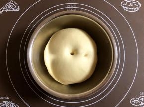 面团发至2.5倍大，用手指沾面粉在面团中间戳一个洞，指洞不塌陷轻微回缩即发酵好了。