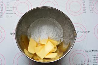 黄油室温软化，切成片或是块状，和糖粉一起放在打蛋盆里，用手动打蛋器把糖粉和黄油搅拌均匀，让其充分融合在一起