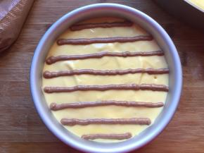 可可糊放入裱花袋，挤入酸奶蛋糕糊表面，