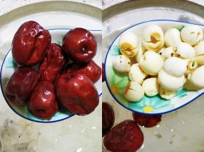 红枣莲子一起放入