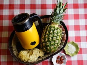 备好如图所用食材。（用量为五分之一的菠萝，2小朵银耳，枸杞冰糖适量）