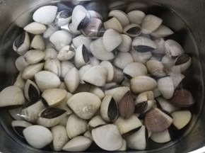 白贝放入水里清洗干净，再放入水里加盐浸泡20分钟