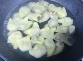 锅内水烧热后下入馄饨煮熟。