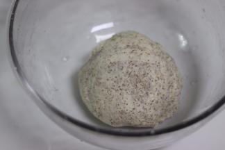 黑麦全麦粉和中筋面粉、水，混合成团，揉成面团后，盖好盖子醒发一会