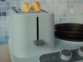 早餐机配有一台多士炉，所以可以同步进行烤一下吐司片，这样吐司片香脆一点，把吐司片放入槽口，调到你喜欢的烤色