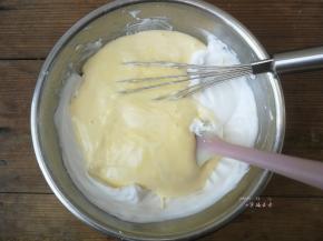 拌匀后全部倒入剩余的蛋白霜盆中