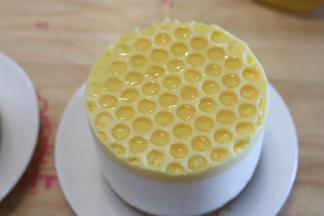 蜂蜜装入裱花袋内，加入少许的冷开水，蜂蜜水挤在每个蜂巢内。
