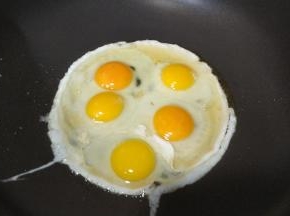 鸡蛋打入碗里放入少许盐一个方向打均匀，锅里热油放入蛋液炒均匀（这图是我懒打均匀直接打入锅的，别学๑乛◡乛๑）