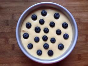将新鲜蓝莓洗干净，放在蛋糕糊中