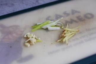 葱切丝，姜切丝，蒜切片。