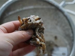 洗泥蒜，先把它全身洗干净，然后放在水里使劲地捏，捏后将其切成二至三节，看着破碎就可以。