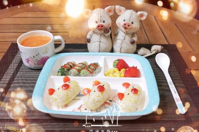 幼儿辅食之一：二米饭，小棠菜鱼肉肠