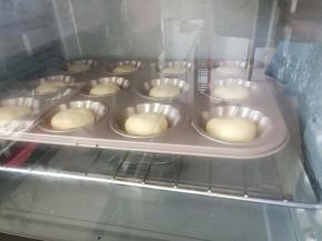 同样烤箱放一碗温水，打开发酵功能进行第二次发酵