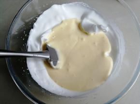 将拌好的蛋糕糊倒入剩余蛋白霜里