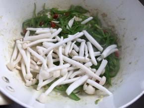 加入白玉菇炒熟