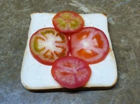 吐司片放上番茄片