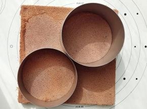 烤好放凉脱模，用6寸慕斯圈压出2个圆片备用。