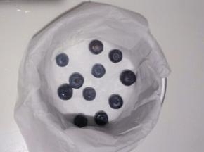 6英寸蛋糕圆形模具中铺一层油纸，底部撒上蓝莓