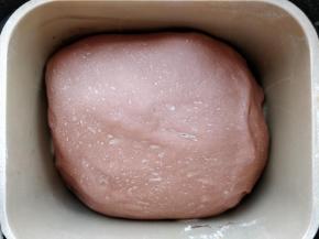 选择面包机的发酵程序，发酵时长约50分钟，发酵到体积约两倍大。（没有面包机的话，直接把面团盖好，在室温下发酵也可以）