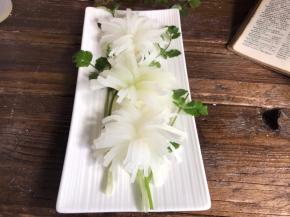把萝卜菊花摆好菊花形状（找些香菜叶子做菊花叶）