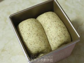 把模具放入烤箱中进行发酵，35℃，一直发酵到8分满，轻轻按压面团会回弹。大约需要1个小时。