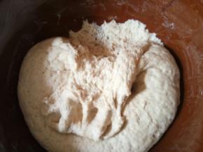 酵母用温水化开放入面粉里，加水和成光滑的面团放在温暖的地方发酵