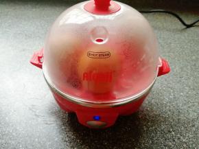 盖上煮蛋器盖子，接通电源，按开关启动，开始煮鸡蛋，鸡蛋煮熟以后会有提示音响，再按一下开关键即可，之后关闭电源。