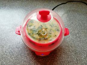 盖上盖子，接通电源，看到蛋液凝固(大概需要8分钟左右)以后再蒸1分钟左右，关闭电源。