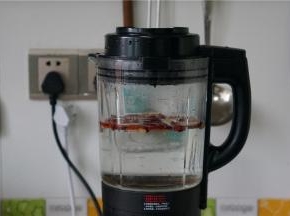 然后将处理好的食材入破壁机里，并加入适量的清水。