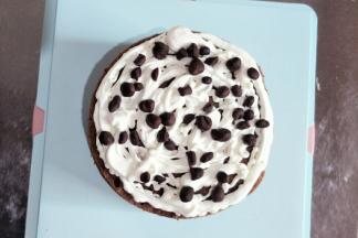 继续涂一层奶油放入巧克力豆