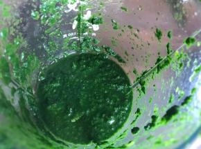 艾叶洗净后焯水，捞出放入料理机中打成泥