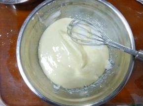 用手动打蛋器或者刮刀翻拌均匀