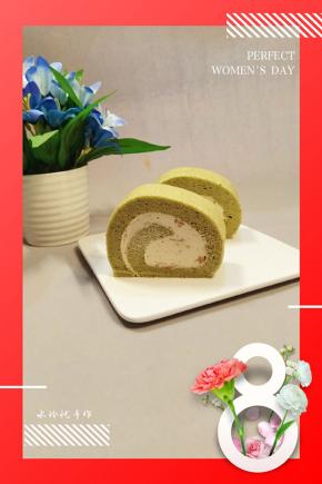 抹茶玫瑰蛋糕卷成品图