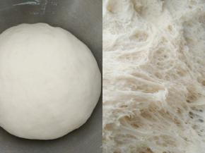 中种部分，把面粉、水、酵母混合均匀至无干粉颗粒，揉成团。放盆里盖上保鲜膜放发酵箱28度，湿度80%, 基础发酵一个小时左右，主要看状态，撕开后有拉丝呈蜂窝状就完成了。