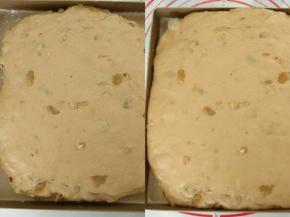 放到不粘烤盘中进行发酵，温度28度，湿度80%，发酵30分钟。一发后的面团体积不会很大，但是有弹性，用手拍面团可以听到砰砰的声音。