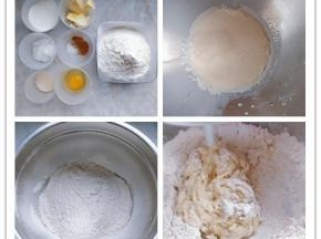 1. 准备好制作面团的材料，加入面团的无盐黄油在室温下软化。
2. 将常温牛奶和酵母粉倒入厨师机搅拌桶内，静置片刻。
3. 把面粉、肉桂粉和糖、盐混合过筛。
4. 将上一步的粉类混合物倒入搅拌桶内，加入鸡蛋后启动厨师机和面。