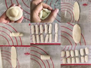 油皮包裹油酥，收口搓圆，从中间往上往下擀成舌状，卷起，松弛20分钟，再重复一次舌状卷起的操作，继续松弛20分钟。不过我基本上都是连续做啦第一个卷起到第二十个卷起也够20分钟啦！