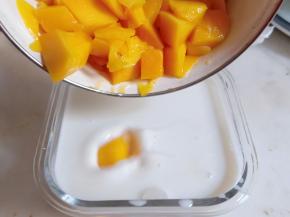 加入切成小块的芒果。