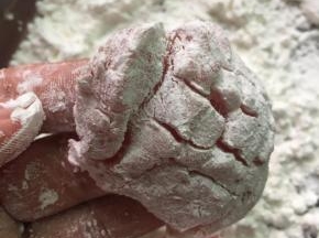 把腌制好的里脊肉拍上薄薄的淀粉。