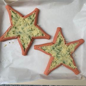 10、烤箱180度提前预热，把土豆泥放入星星中。