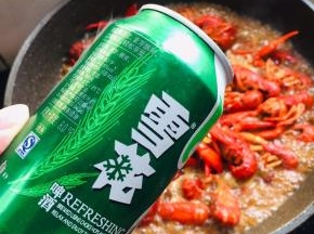 放入一罐啤酒。（啤酒不要太多，刚好淹没住小龙虾即可。）