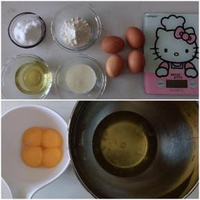 准备食材，先将鸡蛋(蛋白和蛋黄分离）容器无水无油