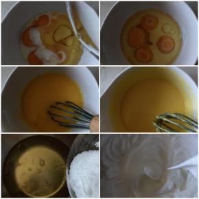 蛋黄里加入玉米油，少量砂糖，牛奶混合均匀，加入过筛的低粉顺时针搅拌均匀即可                 蛋白滴少许柠檬汁，加入砂糖打到直立大弯钩即可