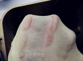 再次启动和面程序，15分钟，揉至扩展阶段后，这时候可以撑出较薄的膜。