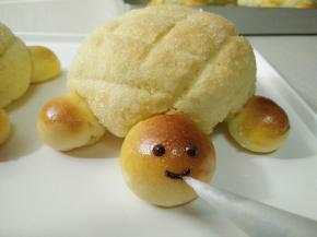 用巧克力画上小乌龟的表情。