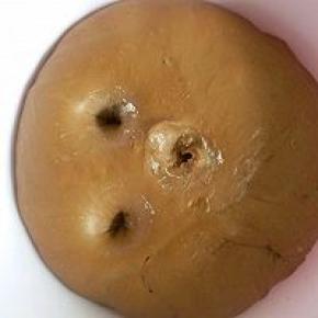 面团放置盆中在28左右的环境下进行一发，手戳洞洞口不塌陷不回缩，一发就完成（我心急了点，不停的戳洞看是否发酵好了，大家不要学我哈，看到发至两倍大时，再戳洞检查）