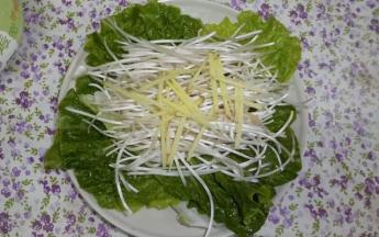 用豆芽铺底蒸鸡翅，放几片姜，再去去腥味。

不要问我的豆芽为什么这么白净，

因为寂寞地去了头尾。口感虽好，人工好贵。